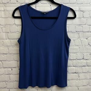 Eileen Fisher 100% Silk Semi Sheer Navy Blue Tank Top Scoop Neck Size XS